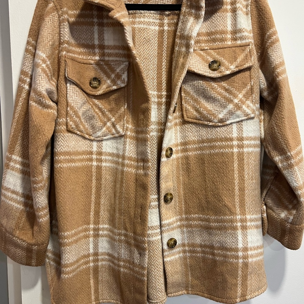 Time and Tru Tan Plaid Teddy Jacket